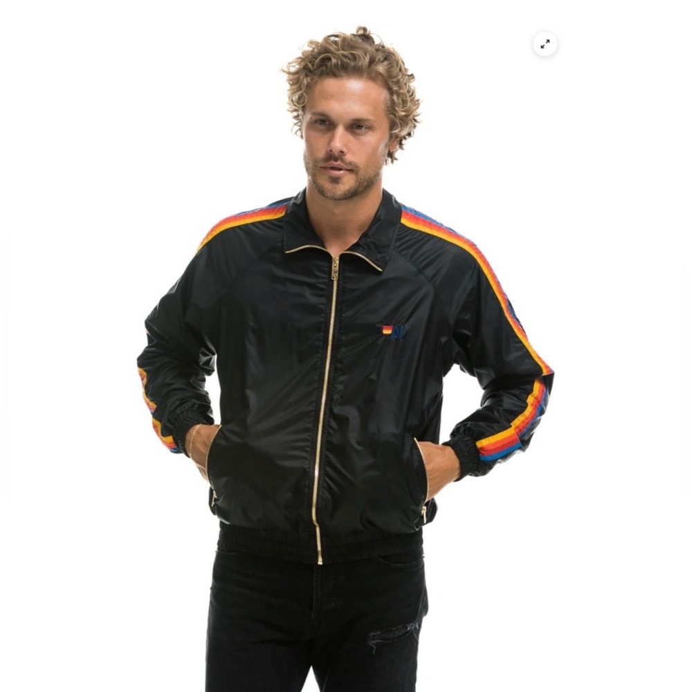 Men’s Aviator Nation 4 Stripe Black Windbreaker Size Medium SOLD OUT SIZE
